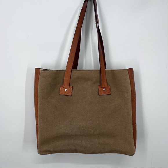 Jack Spade Bags Jack Spade Green Canvas Tan Leather Shoulder Tote
